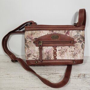 BOC Floral Vinyl Purse  Crossbody   Faux Leather trim and strap  9.5"  X 7"